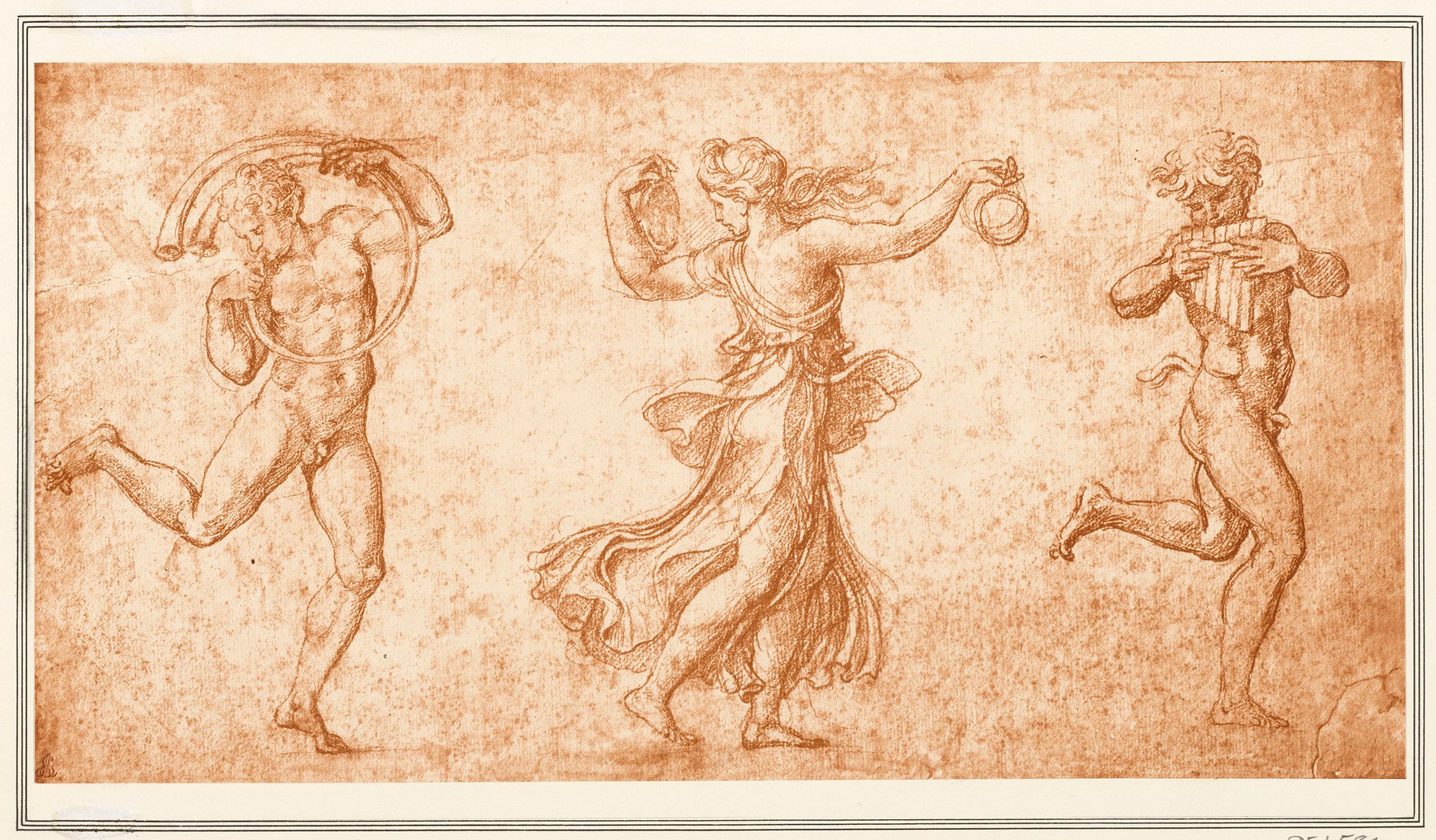 Trois figures antiques dansant et jouant de la musique